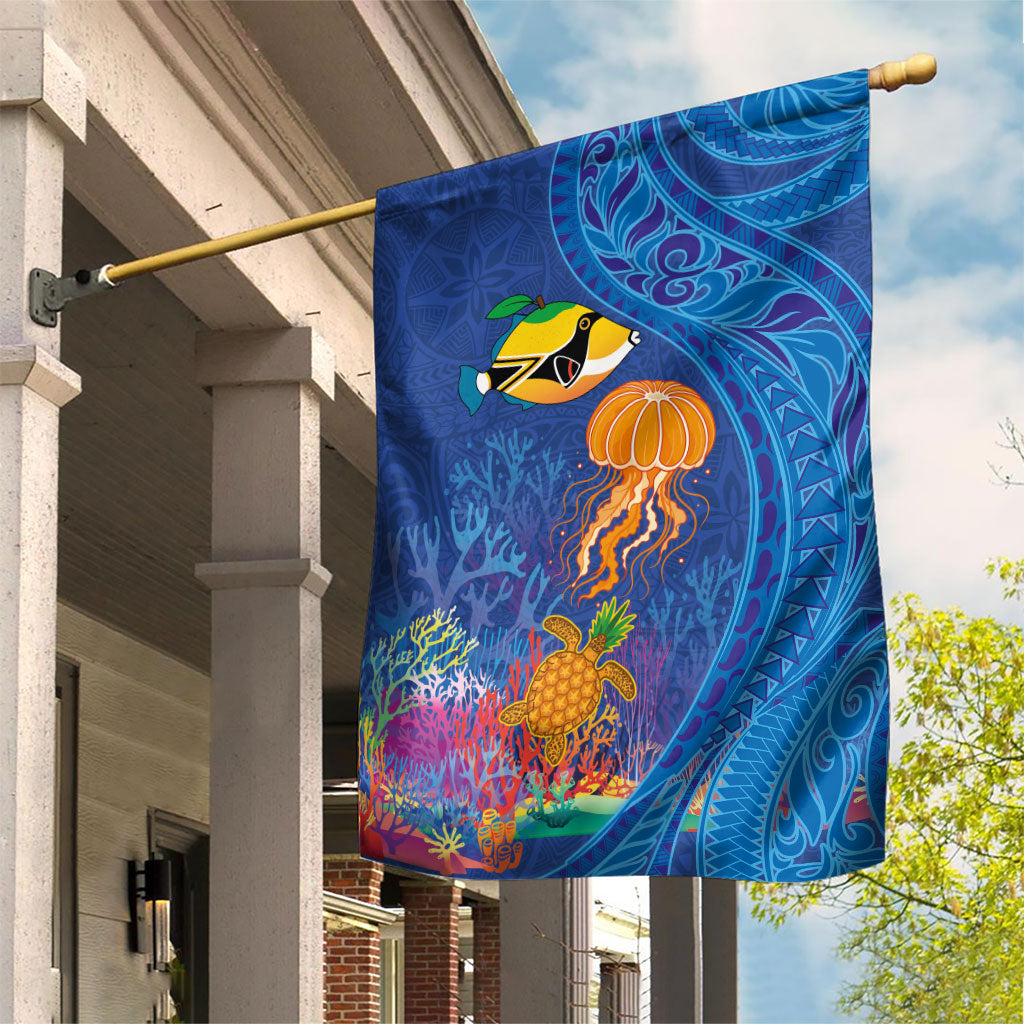 Hawaiian Funny Fruits Sea Animals Garden Flag Mango Reef Triggerfish and Pineapple Turtle and Mandarin Jellyfish