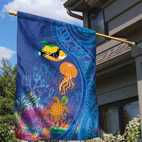 Hawaiian Funny Fruits Sea Animals Garden Flag Mango Reef Triggerfish and Pineapple Turtle and Mandarin Jellyfish