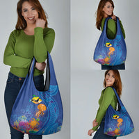 Hawaiian Funny Fruits Sea Animals Grocery Bag Mango Reef Triggerfish and Pineapple Turtle and Mandarin Jellyfish
