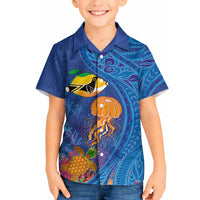 Hawaiian Funny Fruits Sea Animals Hawaiian Shirt Mango Reef Triggerfish and Pineapple Turtle and Mandarin Jellyfish