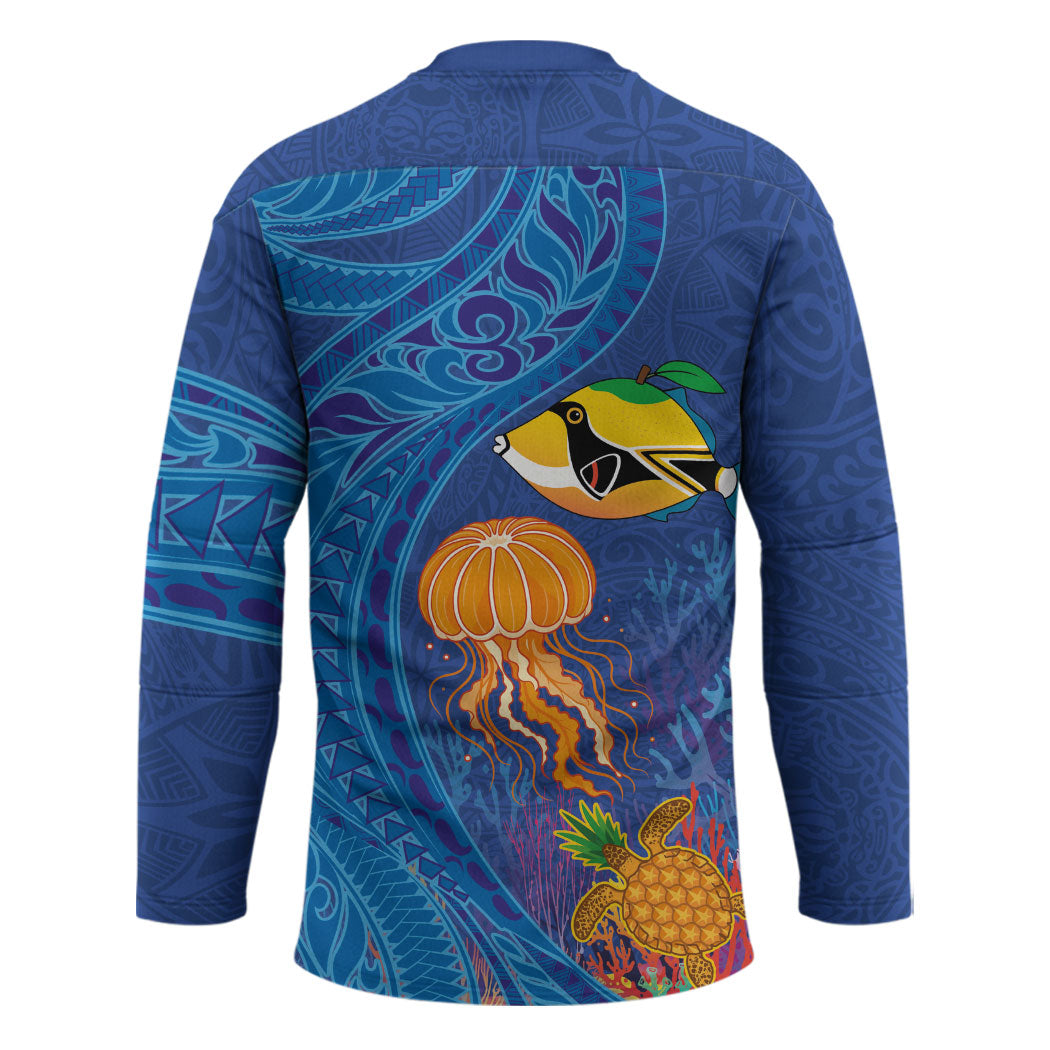 Hawaiian Funny Fruits Sea Animals Hockey Jersey Mango Reef Triggerfish and Pineapple Turtle and Mandarin Jellyfish