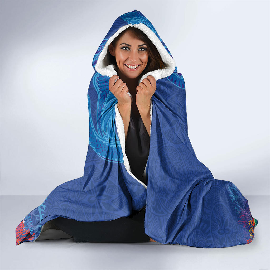 Hawaiian Funny Fruits Sea Animals Hooded Blanket Mango Reef Triggerfish and Pineapple Turtle and Mandarin Jellyfish