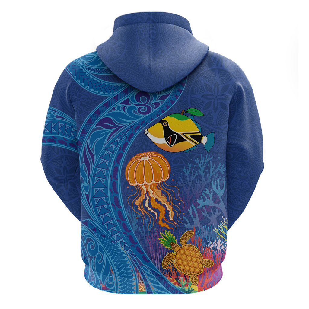 Hawaiian Funny Fruits Sea Animals Hoodie Mango Reef Triggerfish and Pineapple Turtle and Mandarin Jellyfish