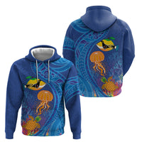 Hawaiian Funny Fruits Sea Animals Hoodie Mango Reef Triggerfish and Pineapple Turtle and Mandarin Jellyfish