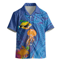 Hawaiian Funny Fruits Sea Animals Kid Hawaiian Shirt Mango Reef Triggerfish and Pineapple Turtle and Mandarin Jellyfish