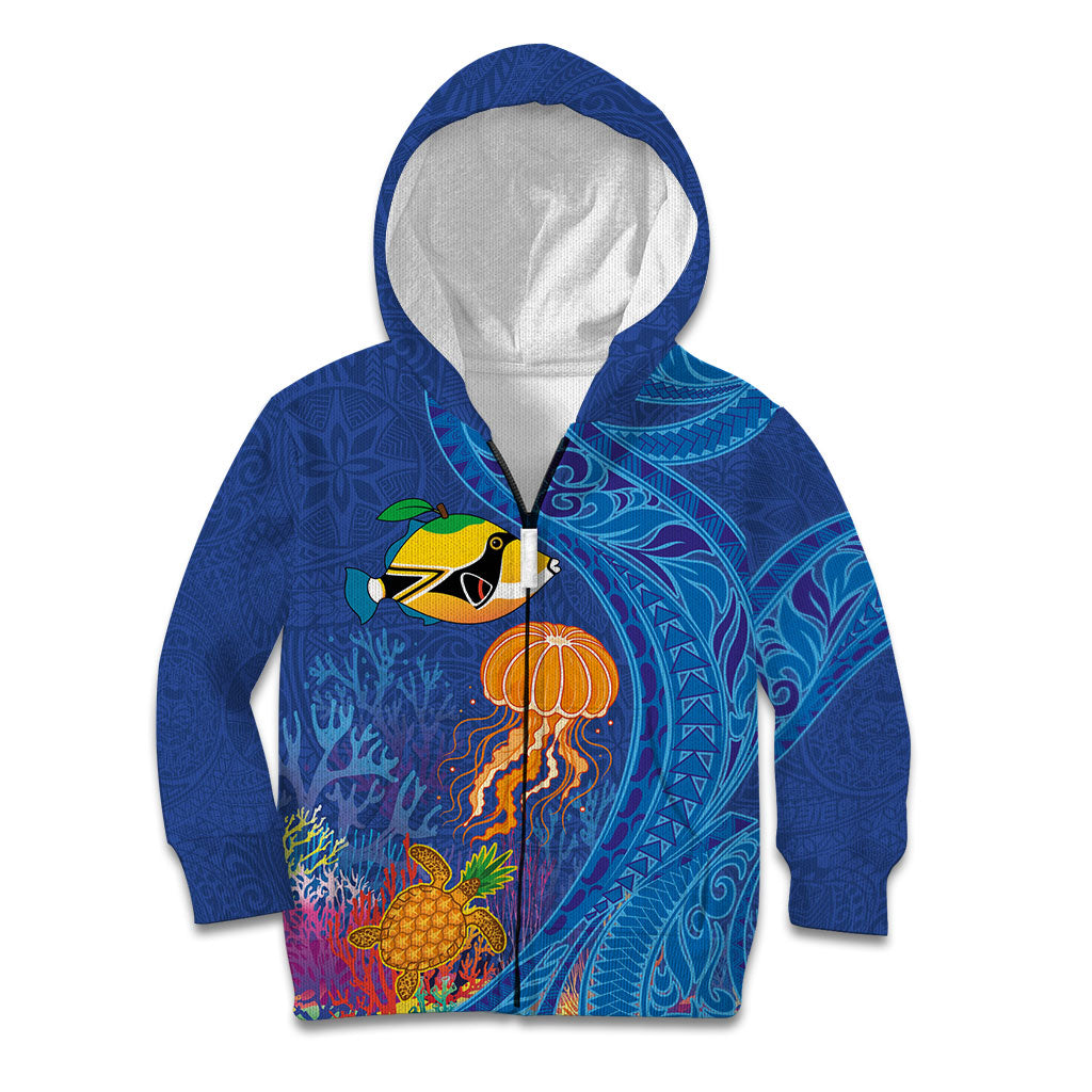 Hawaiian Funny Fruits Sea Animals Kid Hoodie Mango Reef Triggerfish and Pineapple Turtle and Mandarin Jellyfish
