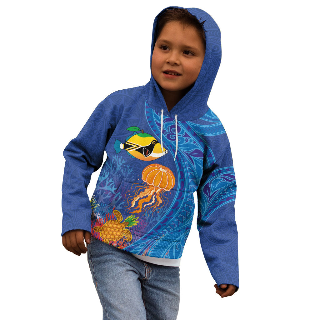 Hawaiian Funny Fruits Sea Animals Kid Hoodie Mango Reef Triggerfish and Pineapple Turtle and Mandarin Jellyfish