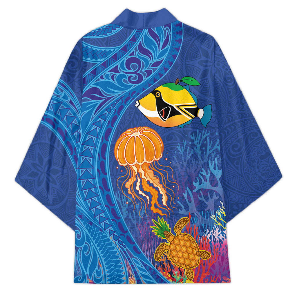 Hawaiian Funny Fruits Sea Animals Kimono Mango Reef Triggerfish and Pineapple Turtle and Mandarin Jellyfish