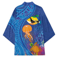 Hawaiian Funny Fruits Sea Animals Kimono Mango Reef Triggerfish and Pineapple Turtle and Mandarin Jellyfish