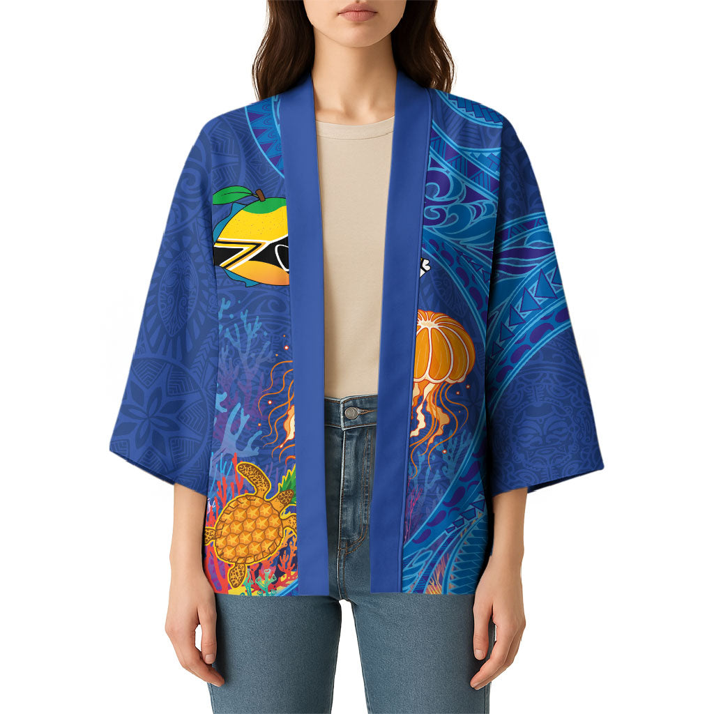Hawaiian Funny Fruits Sea Animals Kimono Mango Reef Triggerfish and Pineapple Turtle and Mandarin Jellyfish