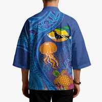 Hawaiian Funny Fruits Sea Animals Kimono Mango Reef Triggerfish and Pineapple Turtle and Mandarin Jellyfish