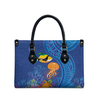 Hawaiian Funny Fruits Sea Animals Leather Bag Mango Reef Triggerfish and Pineapple Turtle and Mandarin Jellyfish