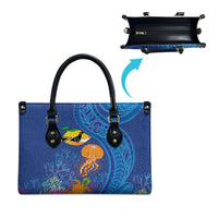 Hawaiian Funny Fruits Sea Animals Leather Bag Mango Reef Triggerfish and Pineapple Turtle and Mandarin Jellyfish