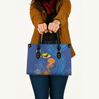 Hawaiian Funny Fruits Sea Animals Leather Bag Mango Reef Triggerfish and Pineapple Turtle and Mandarin Jellyfish
