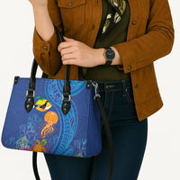 Hawaiian Funny Fruits Sea Animals Leather Bag Mango Reef Triggerfish and Pineapple Turtle and Mandarin Jellyfish