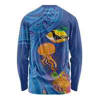 Hawaiian Funny Fruits Sea Animals Long Sleeve Shirt Mango Reef Triggerfish and Pineapple Turtle and Mandarin Jellyfish