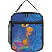 Hawaiian Funny Fruits Sea Animals Lunch Bag Mango Reef Triggerfish and Pineapple Turtle and Mandarin Jellyfish