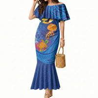 Hawaiian Funny Fruits Sea Animals Mermaid Dress Mango Reef Triggerfish and Pineapple Turtle and Mandarin Jellyfish