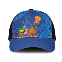 Hawaiian Funny Fruits Sea Animals Mesh Trucker Cap Mango Reef Triggerfish and Pineapple Turtle and Mandarin Jellyfish