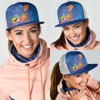 Hawaiian Funny Fruits Sea Animals Mesh Trucker Cap Mango Reef Triggerfish and Pineapple Turtle and Mandarin Jellyfish
