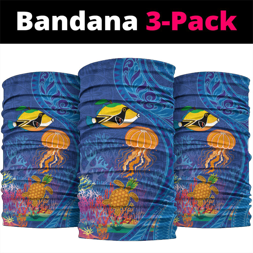 Hawaiian Funny Fruits Sea Animals Neck Gaiter Mango Reef Triggerfish and Pineapple Turtle and Mandarin Jellyfish