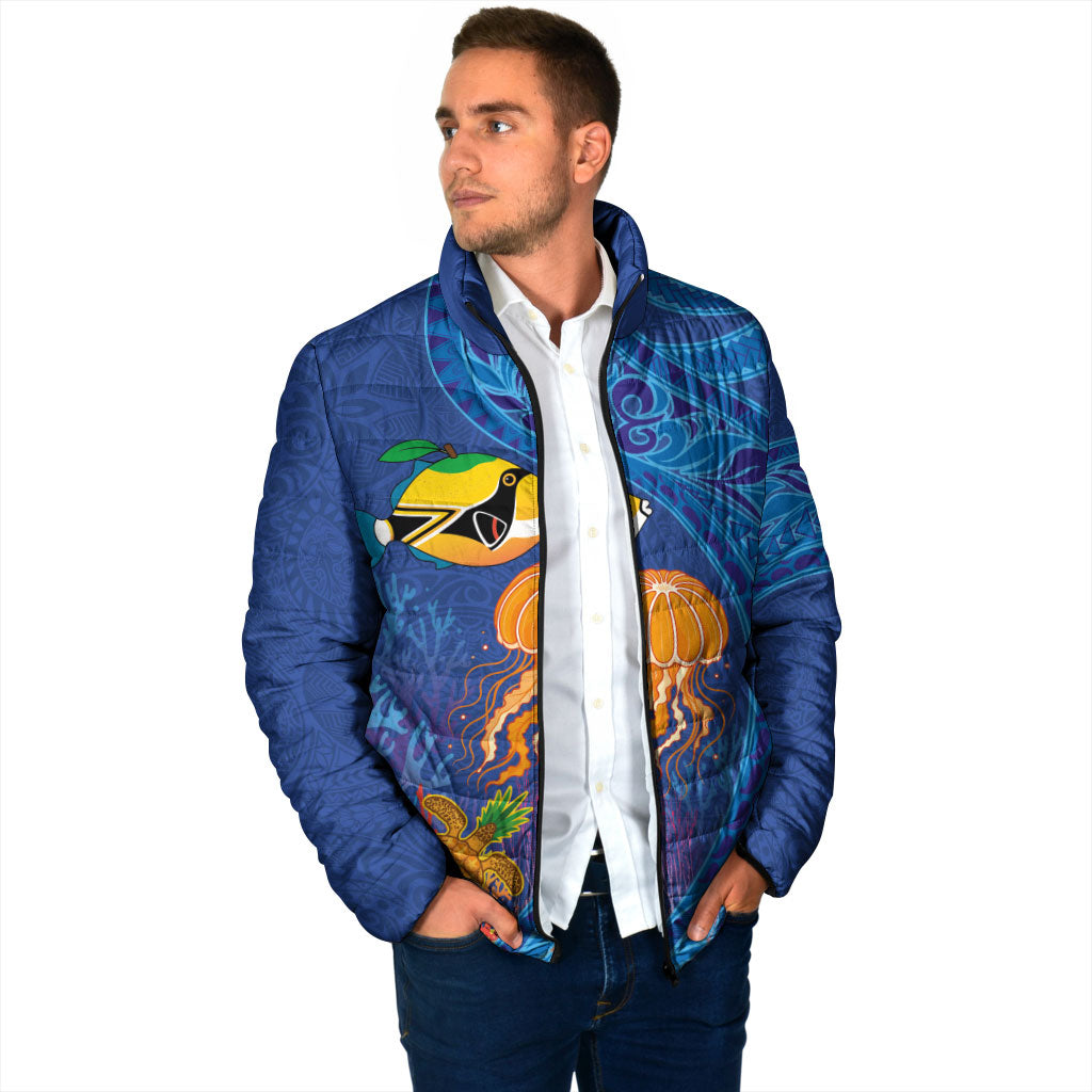 Hawaiian Funny Fruits Sea Animals Padded Jacket Mango Reef Triggerfish and Pineapple Turtle and Mandarin Jellyfish