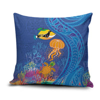 Hawaiian Funny Fruits Sea Animals Pillow Cover Mango Reef Triggerfish and Pineapple Turtle and Mandarin Jellyfish