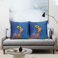 Hawaiian Funny Fruits Sea Animals Pillow Cover Mango Reef Triggerfish and Pineapple Turtle and Mandarin Jellyfish