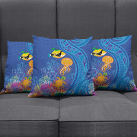 Hawaiian Funny Fruits Sea Animals Pillow Cover Mango Reef Triggerfish and Pineapple Turtle and Mandarin Jellyfish