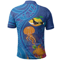 Hawaiian Funny Fruits Sea Animals Polo Shirt Mango Reef Triggerfish and Pineapple Turtle and Mandarin Jellyfish