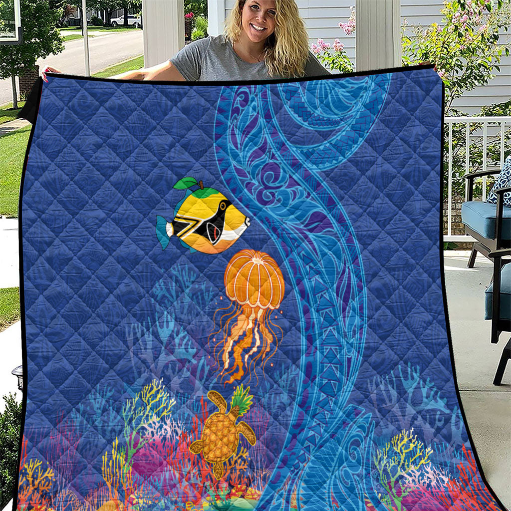 Hawaiian Funny Fruits Sea Animals Quilt Mango Reef Triggerfish and Pineapple Turtle and Mandarin Jellyfish
