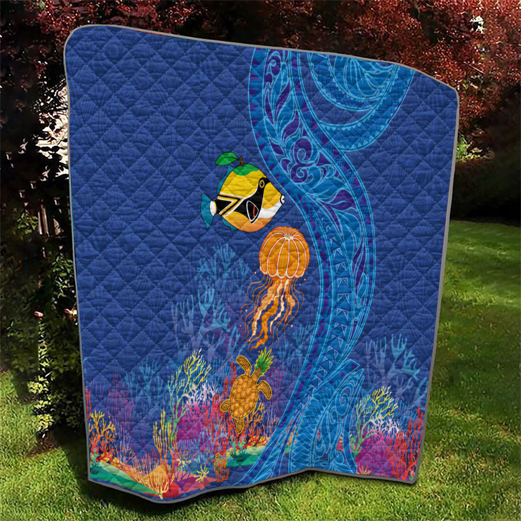 Hawaiian Funny Fruits Sea Animals Quilt Mango Reef Triggerfish and Pineapple Turtle and Mandarin Jellyfish