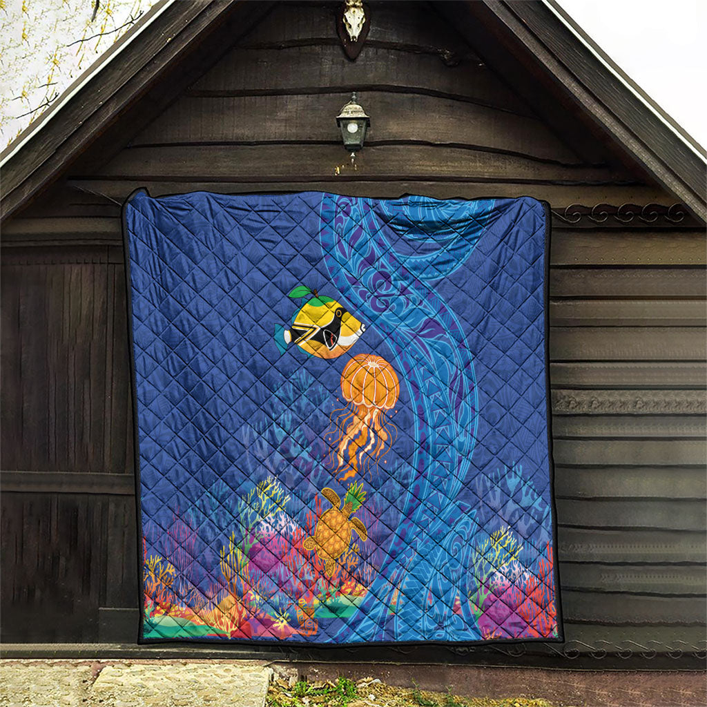 Hawaiian Funny Fruits Sea Animals Quilt Mango Reef Triggerfish and Pineapple Turtle and Mandarin Jellyfish