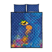 Hawaiian Funny Fruits Sea Animals Quilt Bed Set Mango Reef Triggerfish and Pineapple Turtle and Mandarin Jellyfish