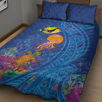 Hawaiian Funny Fruits Sea Animals Quilt Bed Set Mango Reef Triggerfish and Pineapple Turtle and Mandarin Jellyfish