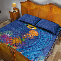 Hawaiian Funny Fruits Sea Animals Quilt Bed Set Mango Reef Triggerfish and Pineapple Turtle and Mandarin Jellyfish