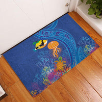 Hawaiian Funny Fruits Sea Animals Rubber Doormat Mango Reef Triggerfish and Pineapple Turtle and Mandarin Jellyfish