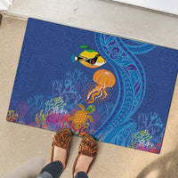 Hawaiian Funny Fruits Sea Animals Rubber Doormat Mango Reef Triggerfish and Pineapple Turtle and Mandarin Jellyfish