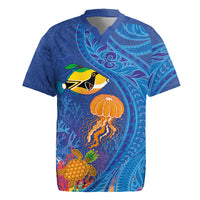 Hawaiian Funny Fruits Sea Animals Rugby Jersey Mango Reef Triggerfish and Pineapple Turtle and Mandarin Jellyfish