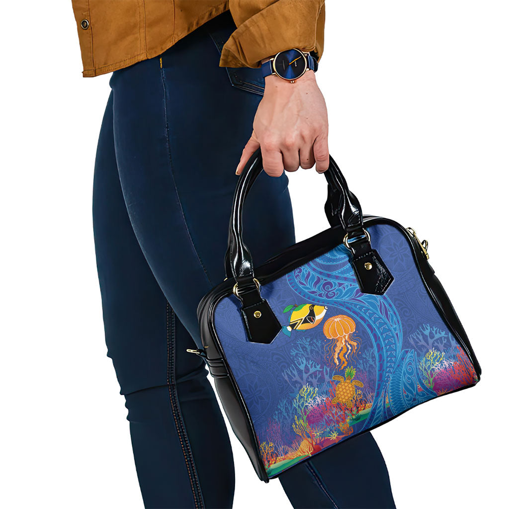 Hawaiian Funny Fruits Sea Animals Shoulder Handbag Mango Reef Triggerfish and Pineapple Turtle and Mandarin Jellyfish