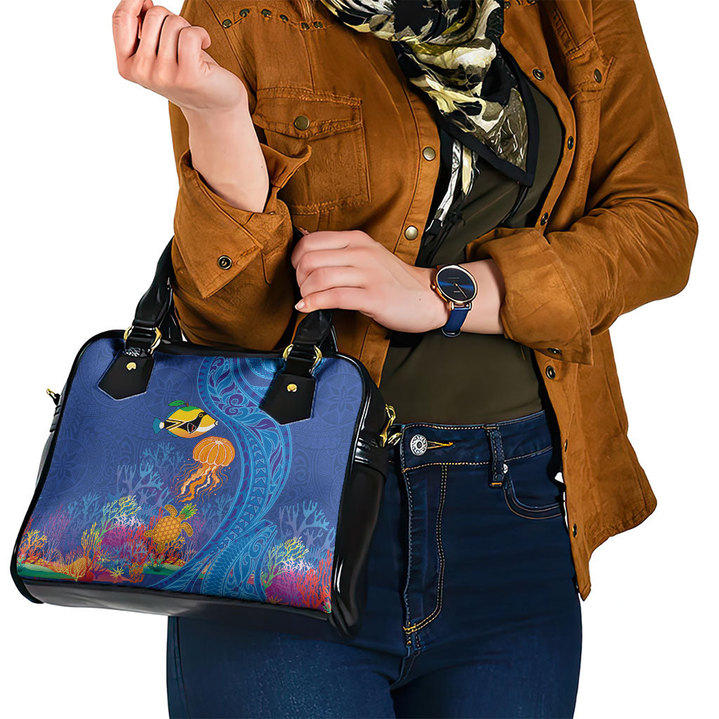 Hawaiian Funny Fruits Sea Animals Shoulder Handbag Mango Reef Triggerfish and Pineapple Turtle and Mandarin Jellyfish
