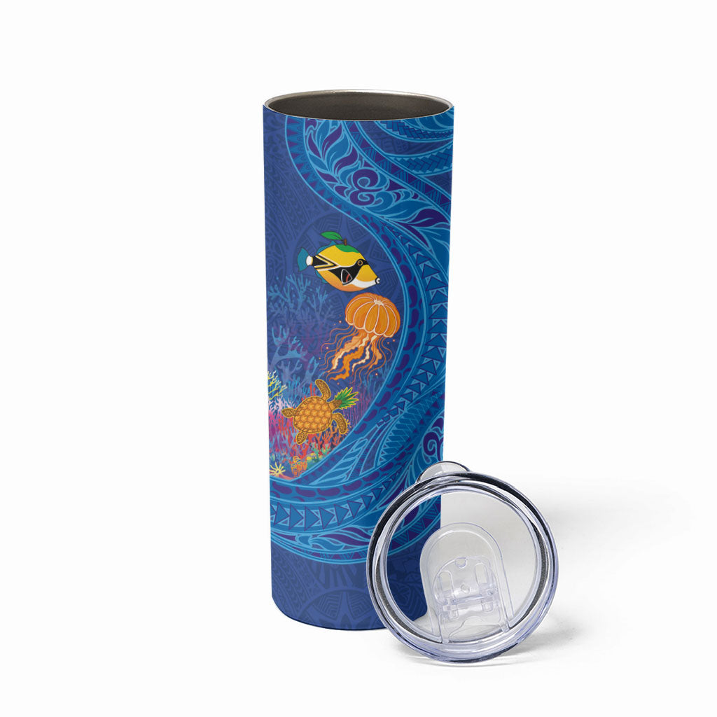 Hawaiian Funny Fruits Sea Animals Skinny Tumbler Mango Reef Triggerfish and Pineapple Turtle and Mandarin Jellyfish