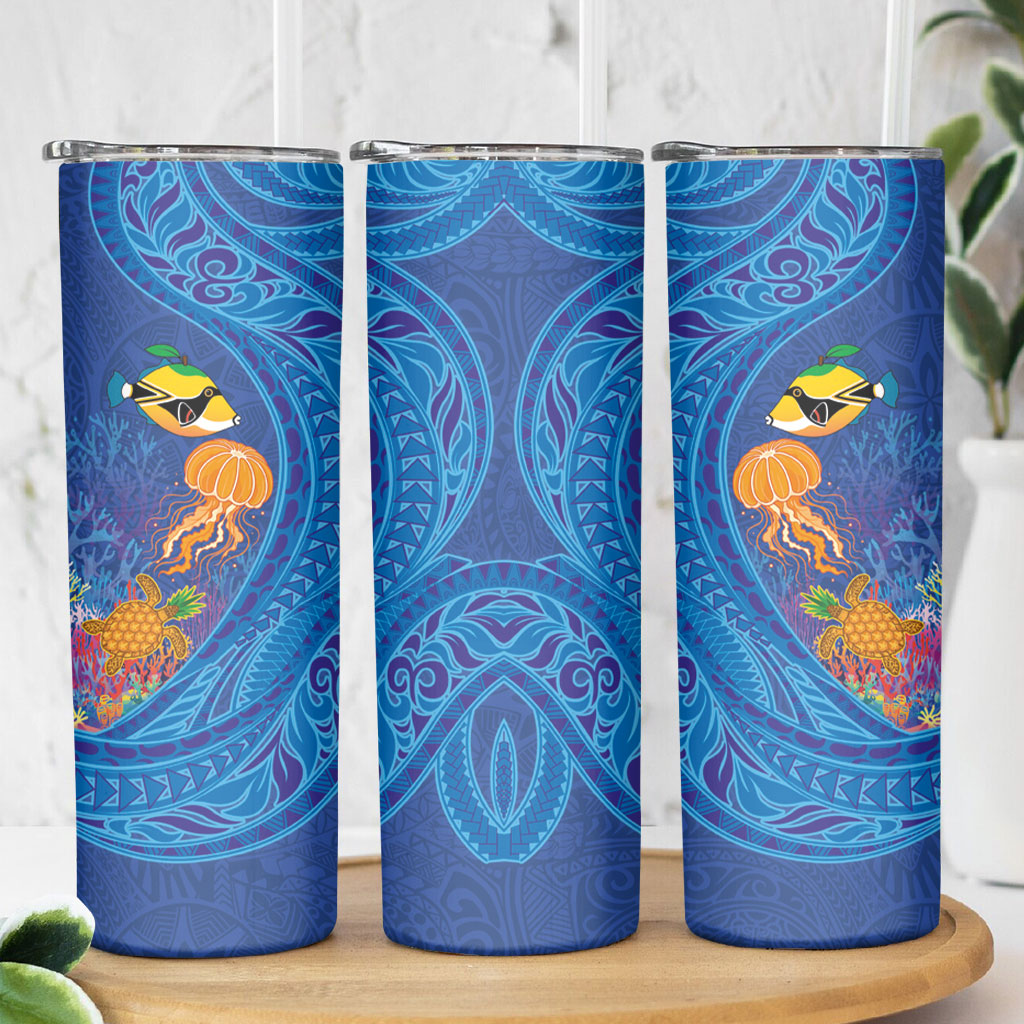 Hawaiian Funny Fruits Sea Animals Skinny Tumbler Mango Reef Triggerfish and Pineapple Turtle and Mandarin Jellyfish