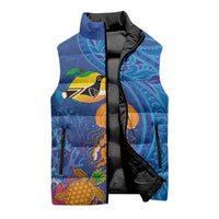 Hawaiian Funny Fruits Sea Animals Sleeveless Puffer Jacket Mango Reef Triggerfish and Pineapple Turtle and Mandarin Jellyfish