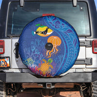 Hawaiian Funny Fruits Sea Animals Spare Tire Cover Mango Reef Triggerfish and Pineapple Turtle and Mandarin Jellyfish