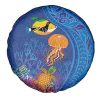 Hawaiian Funny Fruits Sea Animals Spare Tire Cover Mango Reef Triggerfish and Pineapple Turtle and Mandarin Jellyfish