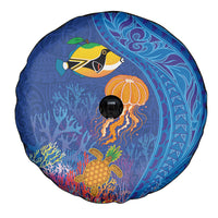 Hawaiian Funny Fruits Sea Animals Spare Tire Cover Mango Reef Triggerfish and Pineapple Turtle and Mandarin Jellyfish