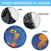 Hawaiian Funny Fruits Sea Animals Spare Tire Cover Mango Reef Triggerfish and Pineapple Turtle and Mandarin Jellyfish