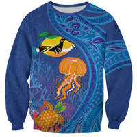 Hawaiian Funny Fruits Sea Animals Sweatshirt Mango Reef Triggerfish and Pineapple Turtle and Mandarin Jellyfish