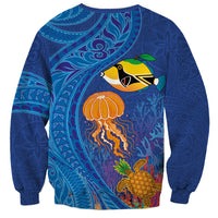 Hawaiian Funny Fruits Sea Animals Sweatshirt Mango Reef Triggerfish and Pineapple Turtle and Mandarin Jellyfish